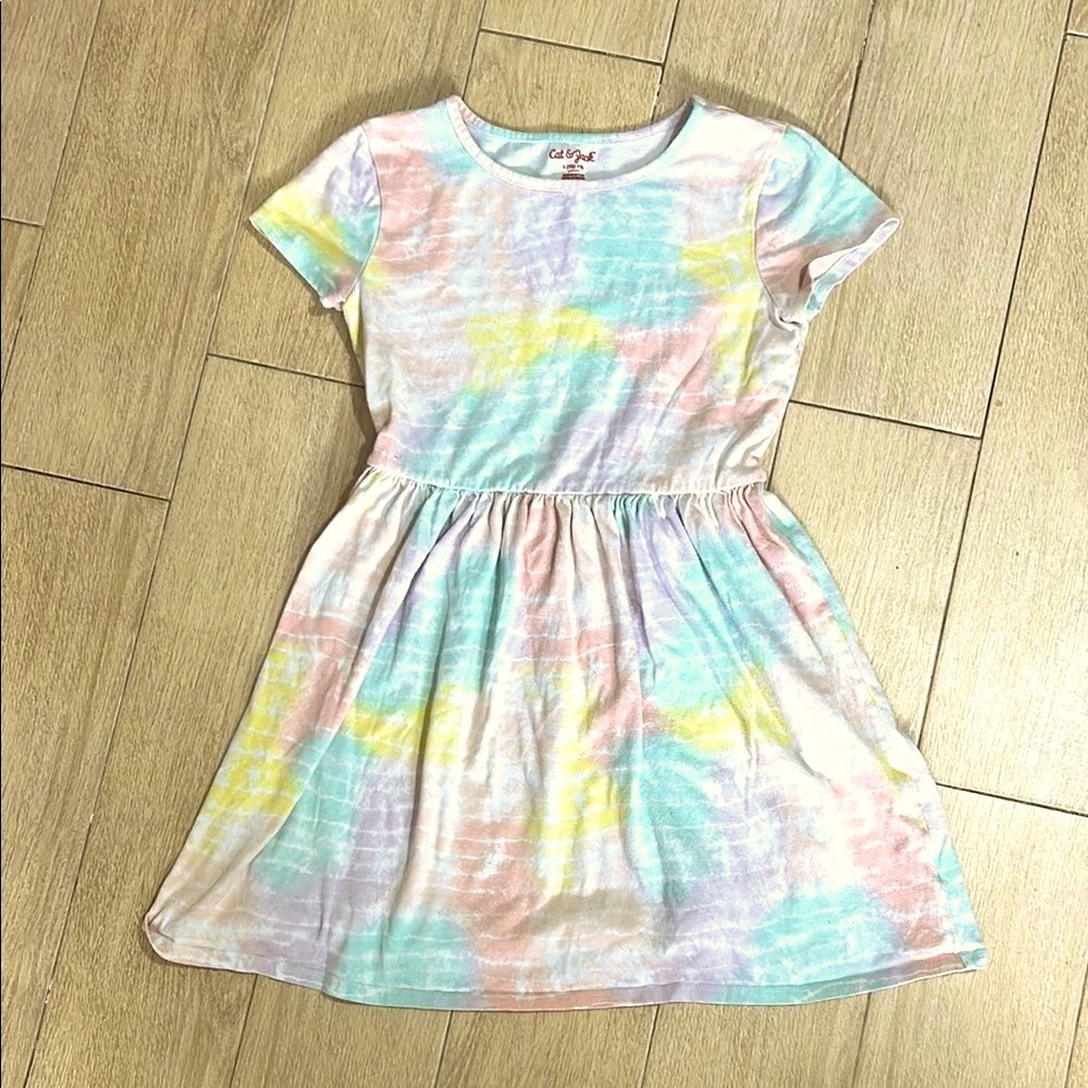 Cat & Jack Girls Vibrant Multicolor Casual Tie Dye Dress